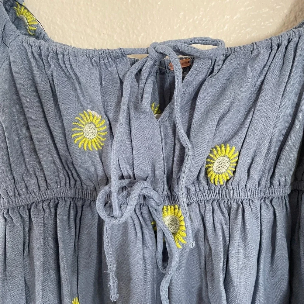 NWOT Free People Sun Embroidery Midi Dress Cottagecore L Blue Summer Linen Boho - Picture 14 of 16